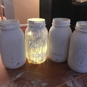 Add lights to your chalk painted Mason jars to use as center pieces